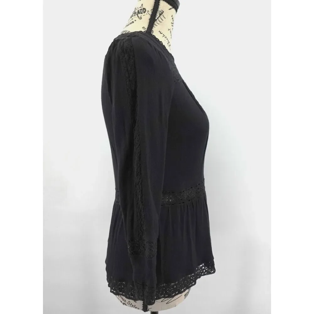 J Crew Point Sur Top Womens 00 Black Peplum Lace Crochet Victorian Wimsigoth‎